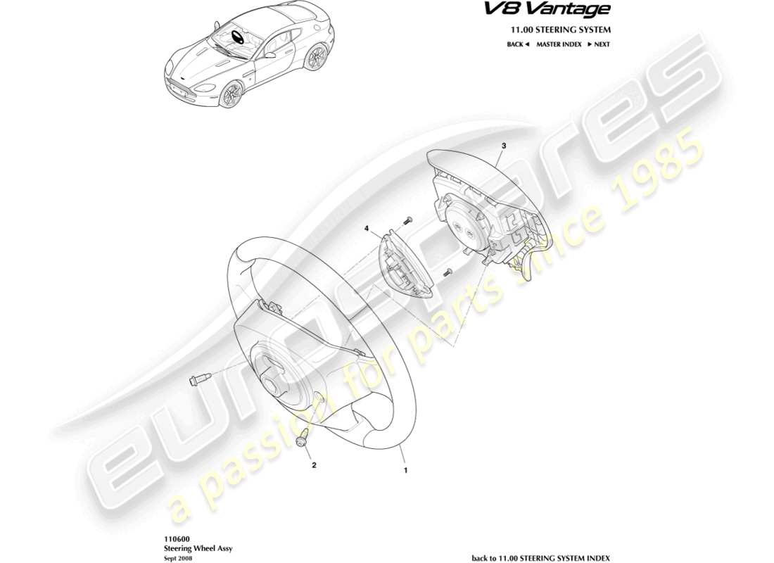 aston martin v8 vantage (2012) steering wheel assembly part diagram
