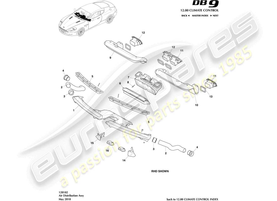 aston martin db9 (2012) air distribution components part diagram