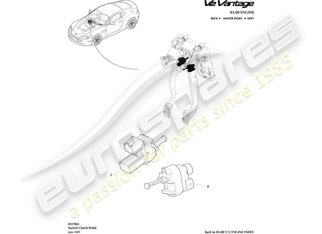 aston martin v12 vantage (2010) clutch pedal switch part diagram