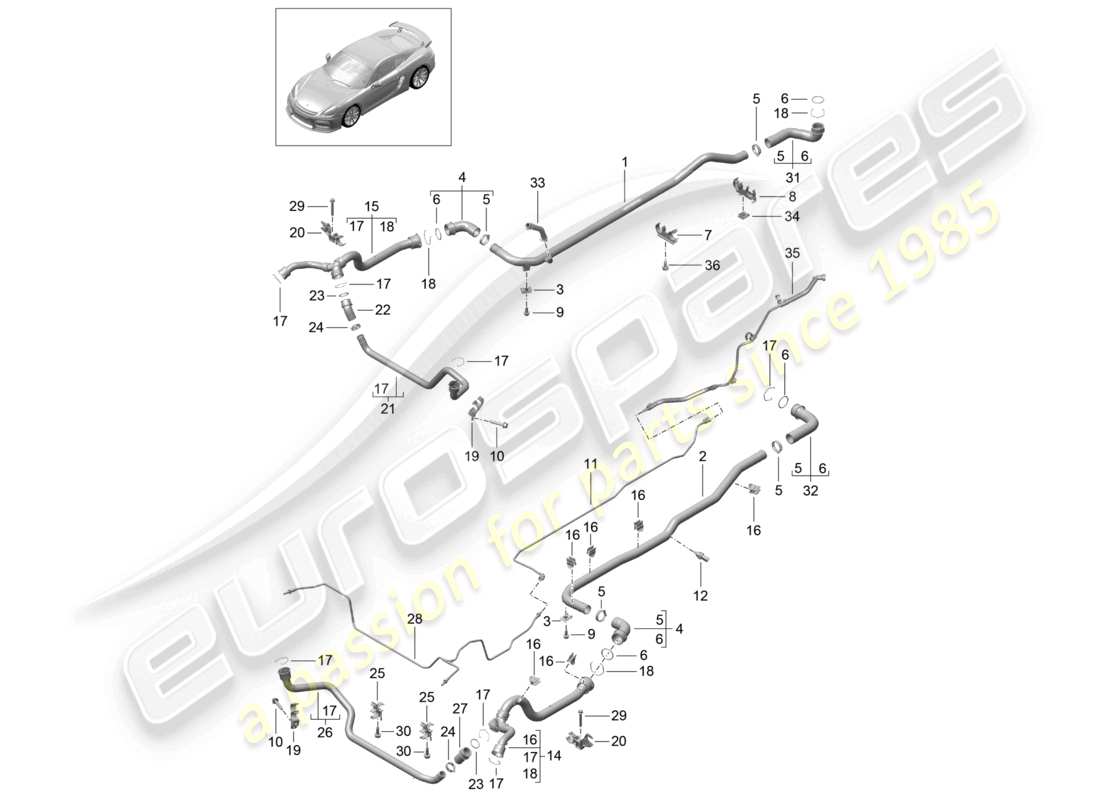 a part diagram from the porsche 2016 (981 cayman gt4) parts catalogue