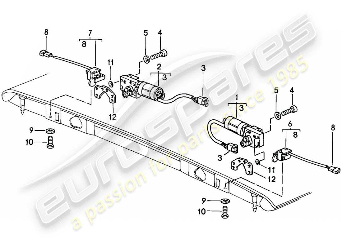 porsche 1989 (911) convertible top - catch - electrically adjustable part diagram