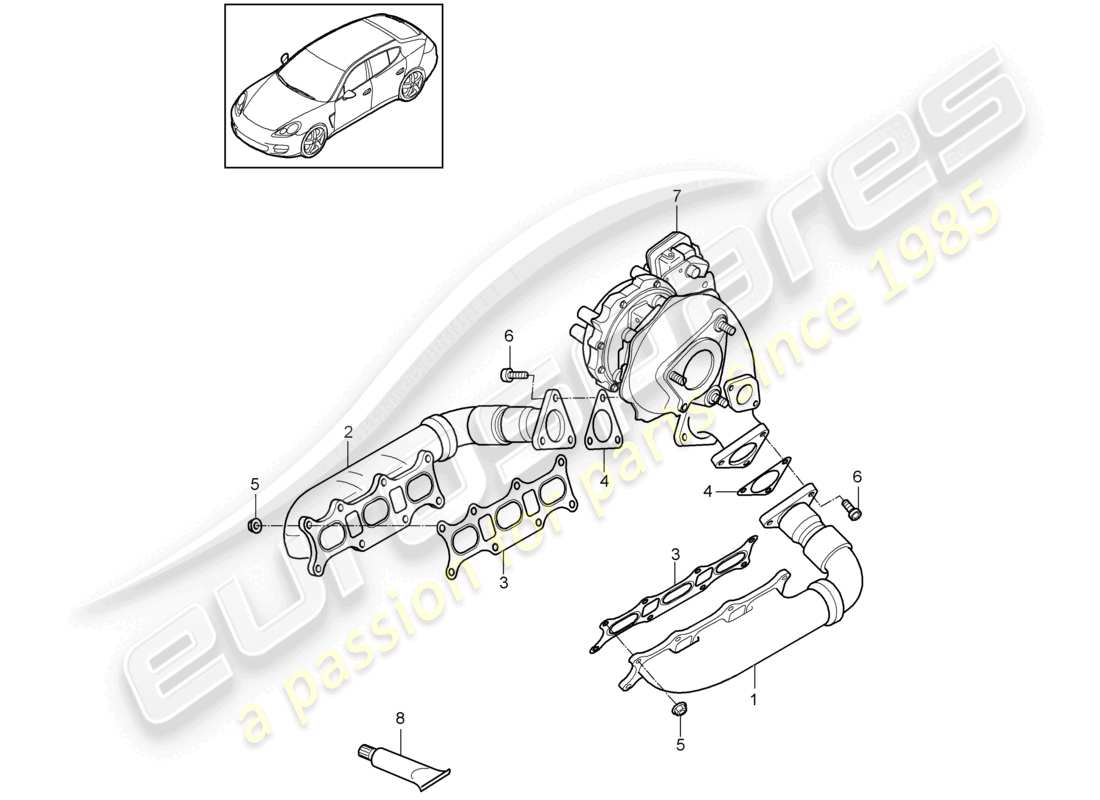 porsche 2014 (panamera 970) exhaust system exhaust manifolds part diagram