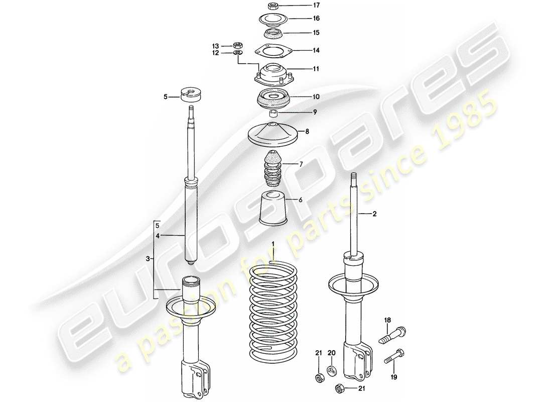 porsche 1987 (924s) suspension - shock absorber part diagram