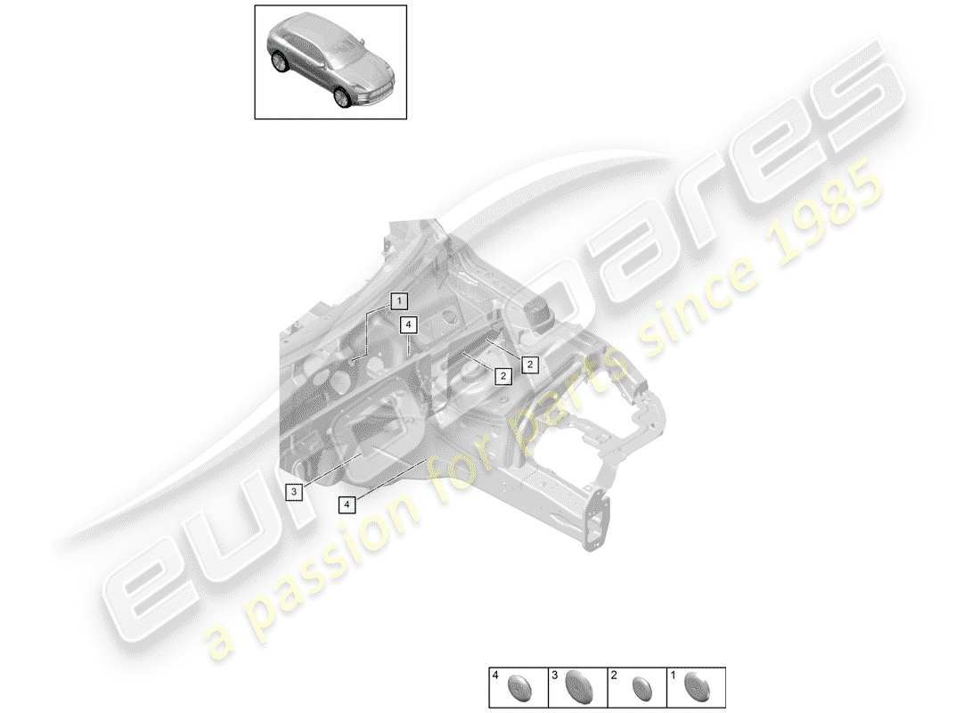 porsche 2019 (macan) bungs front end firewall part diagram