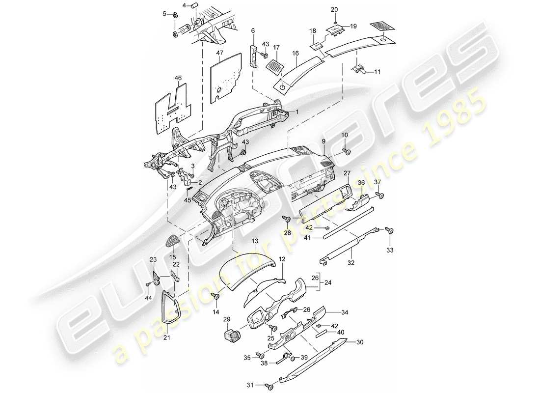 porsche 2008 (cayenne e1 9pa) instrument panel trim accessories part diagram
