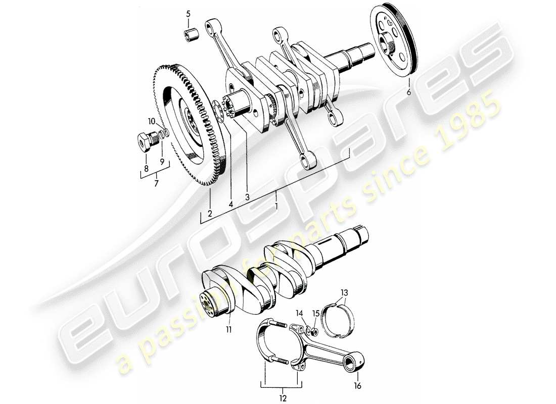 porsche 1951 (356/356a) crankshaft - m >> 10 199 - m >> 21 780 - m >> 50 099 - m >> 21 999 - m >> 33 899 - m >> 40 999 part diagram