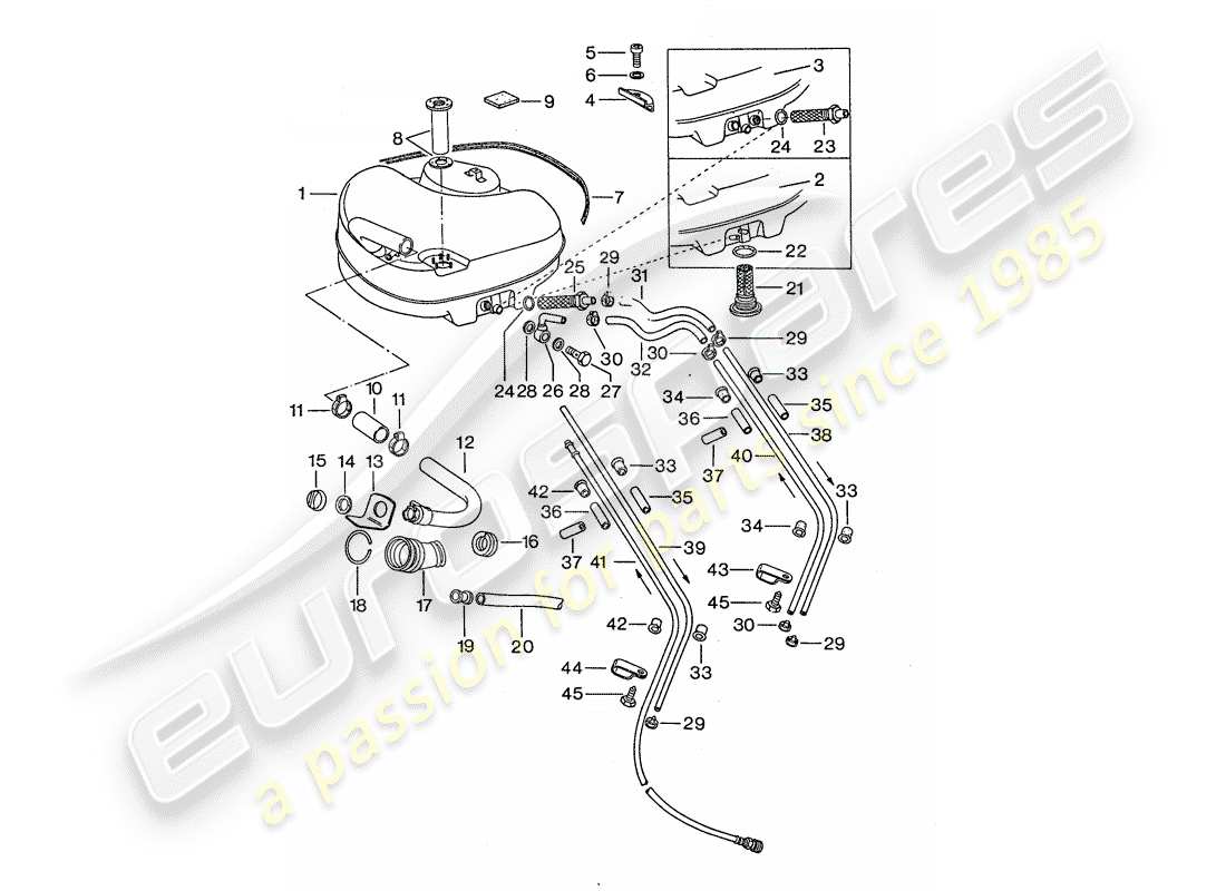 porsche 1977 (911) fuel system - for vehicles with - steel auxiliary support part diagram