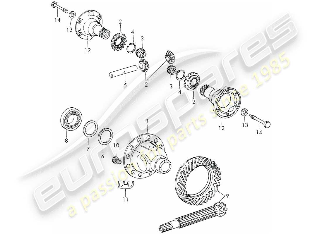 porsche 1972 (911) differential - with: - chilled casting - or - die casting - housing - without: - armature - d - mj 1970>> - mj 1970 part diagram