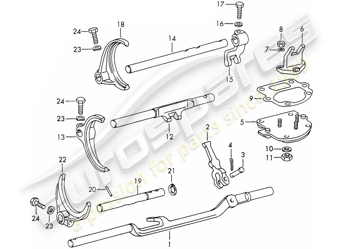 porsche 1971 (911) shift rods - shift forks - d - mj 1972>> part diagram