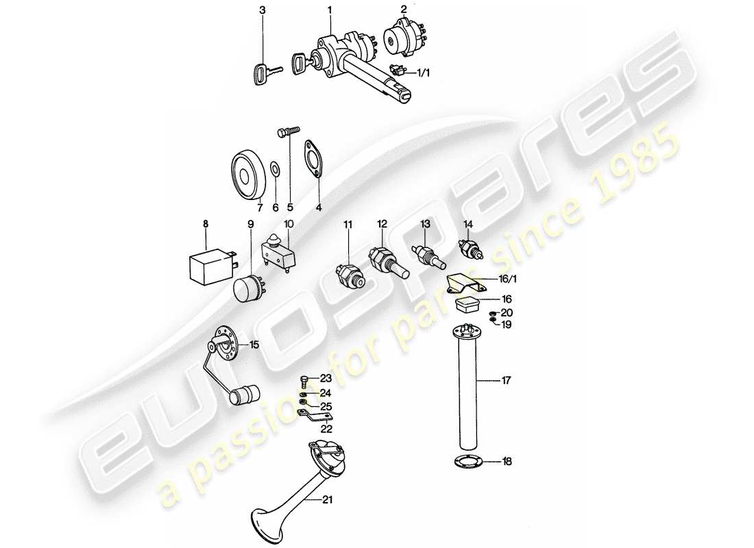 porsche 1976 (911) sensor - relay - horn part diagram