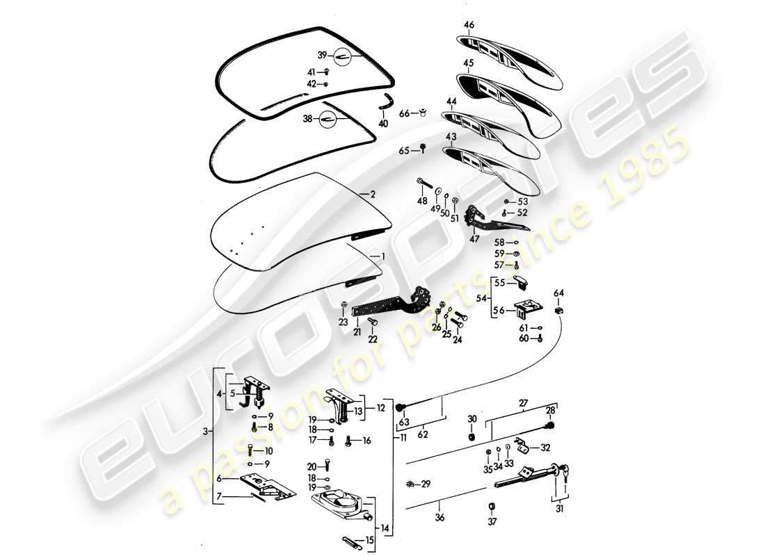 porsche 1963 (356b/356c) cover - - and - with installation parts - to fit use workshop material part diagram