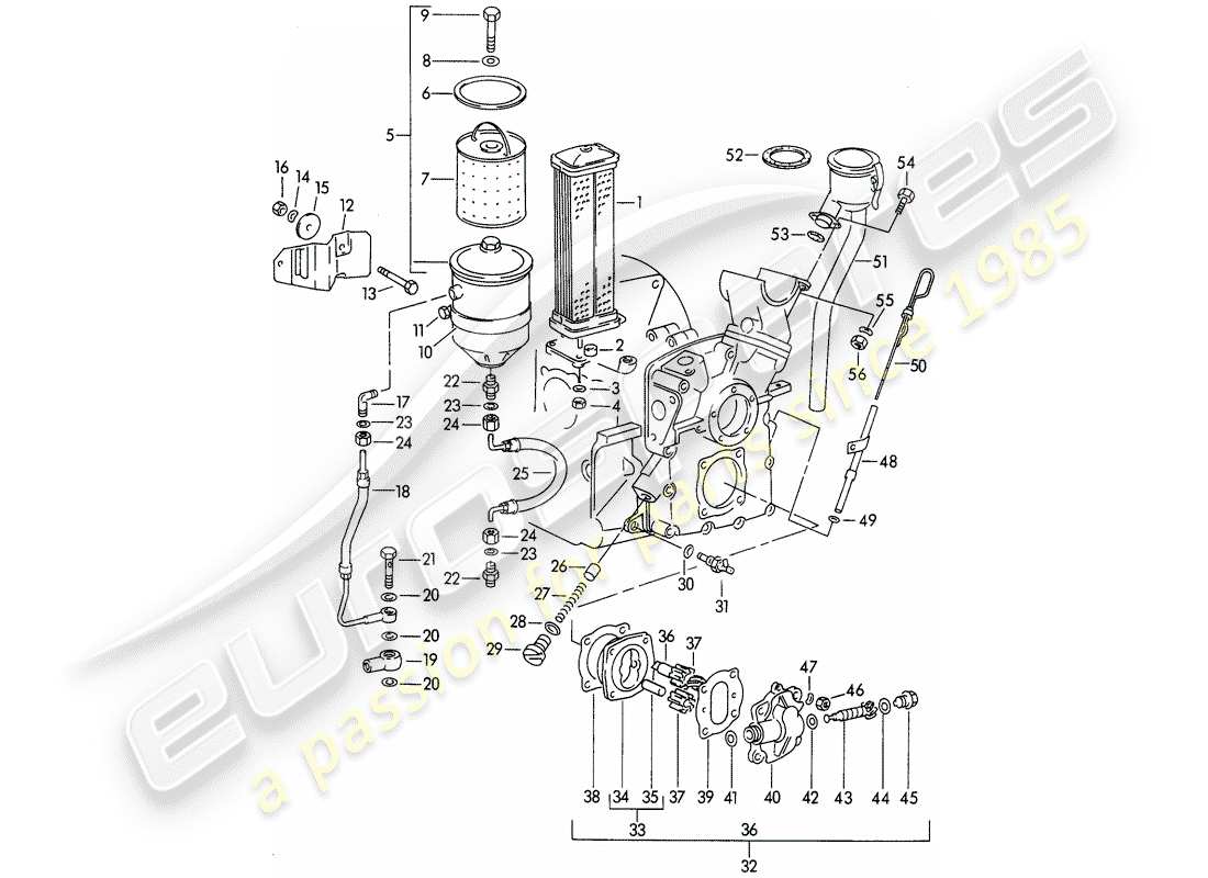 porsche 1957 (356/356a) engine lubrication - m >> 67 000 - m >> 81 200 part diagram