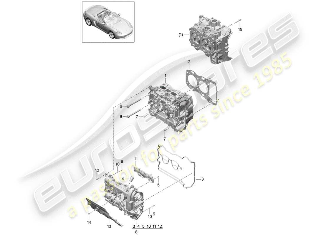 porsche 2018 (718 boxster) cylinder head with: valve cylinder head gasket cylinder head cover parts diagram