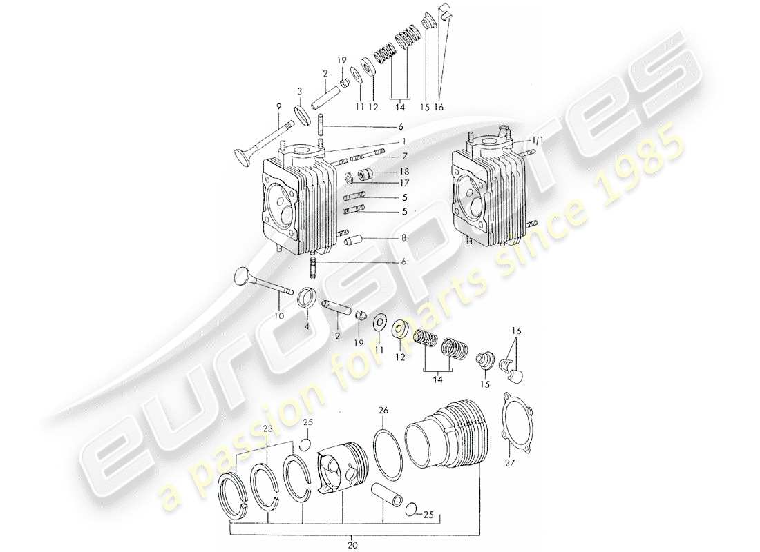 porsche 1971 (911) cylinder head - cylinder with pistons - d - mj 1972>> part diagram