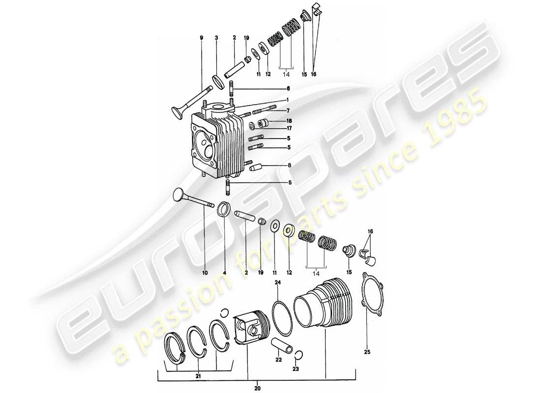 porsche 911 (1975) cylinder head parts diagram