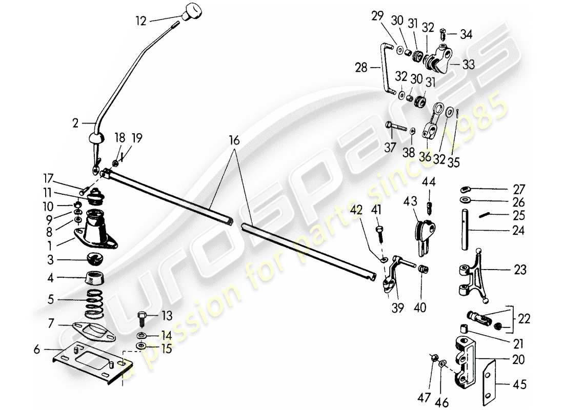porsche 1957 (356/356a) transmission control part diagram