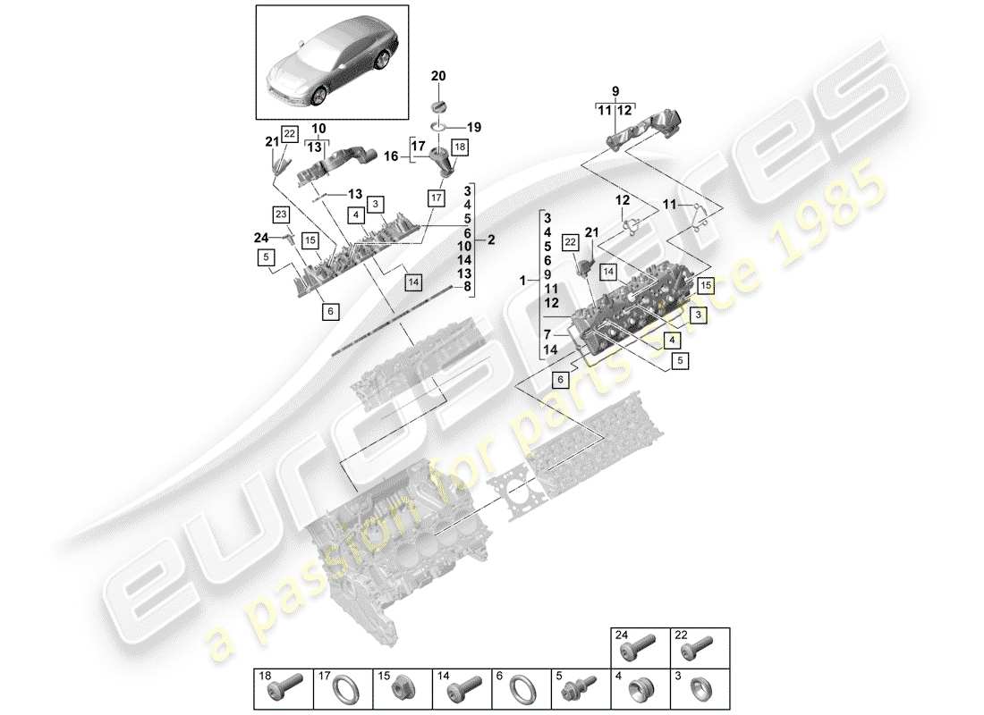porsche 2019 (panamera 971-1) valve cover individual parts part diagram