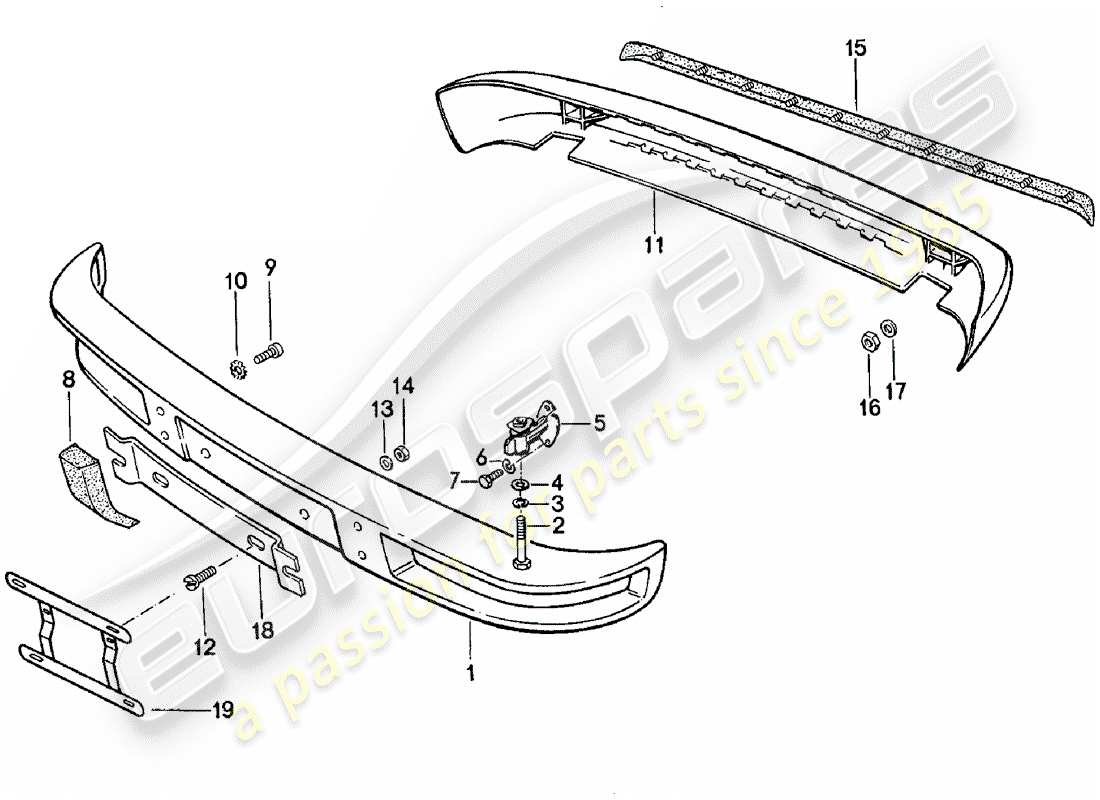 porsche 1982 (924) bumper - without: - buffer part diagram