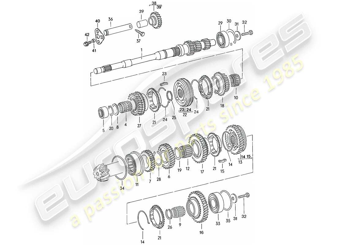 porsche 1978 (924) gears and shafts - 4-speed part diagram