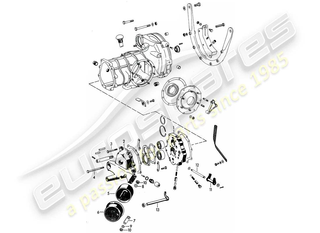 porsche 1964 (356b/356c) transmission cover - intermediate plate part diagram