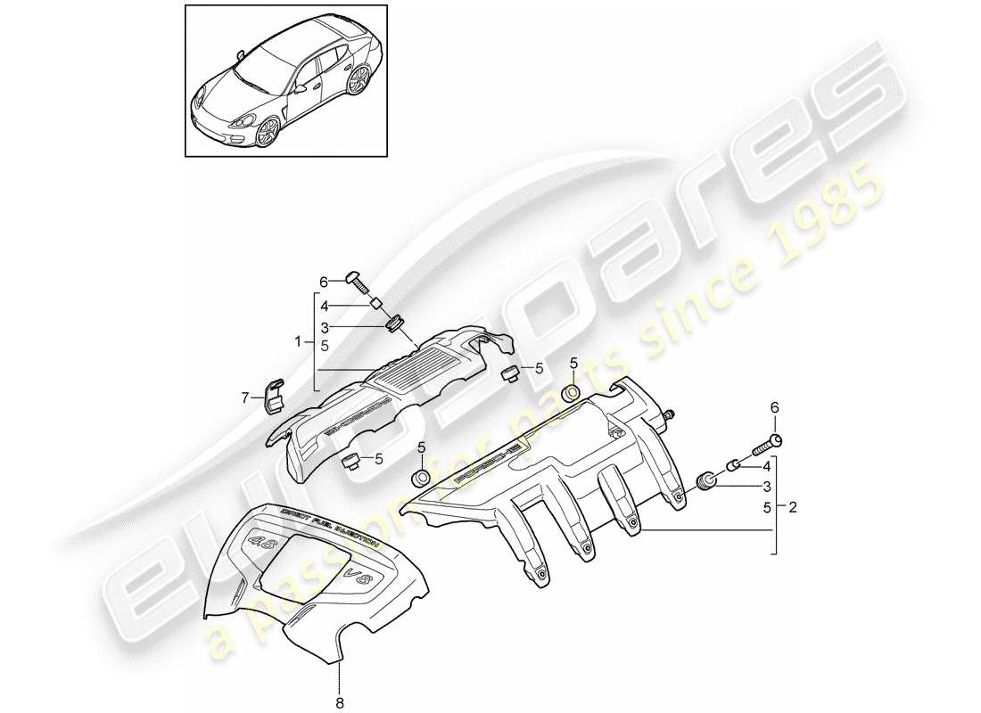 porsche 2013 (panamera 970) engine cover part diagram