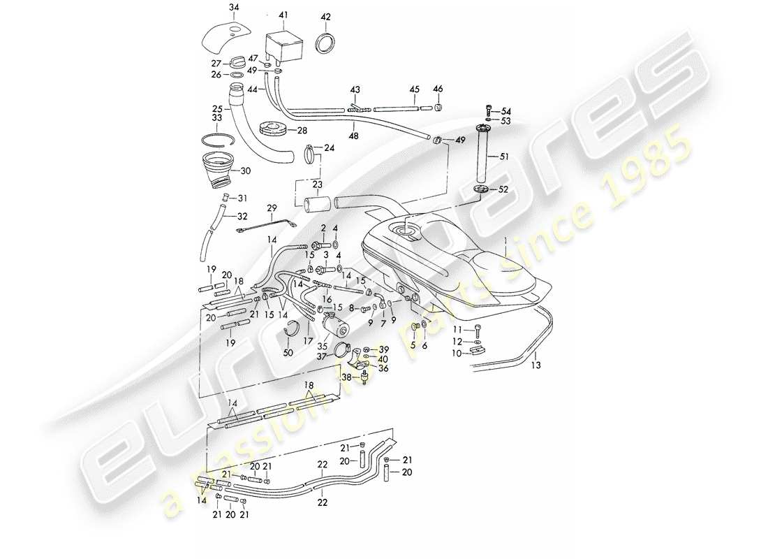 porsche 1971 (911) fuel system - lines - with: - fuel pump - d >> - mj 1971 part diagram