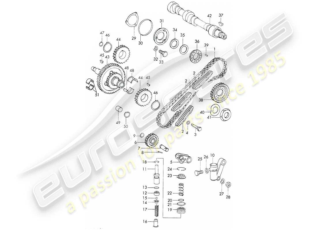 porsche 1971 (911) valve control - repair set for maintenance - tensioner - chain - see illustration: part diagram