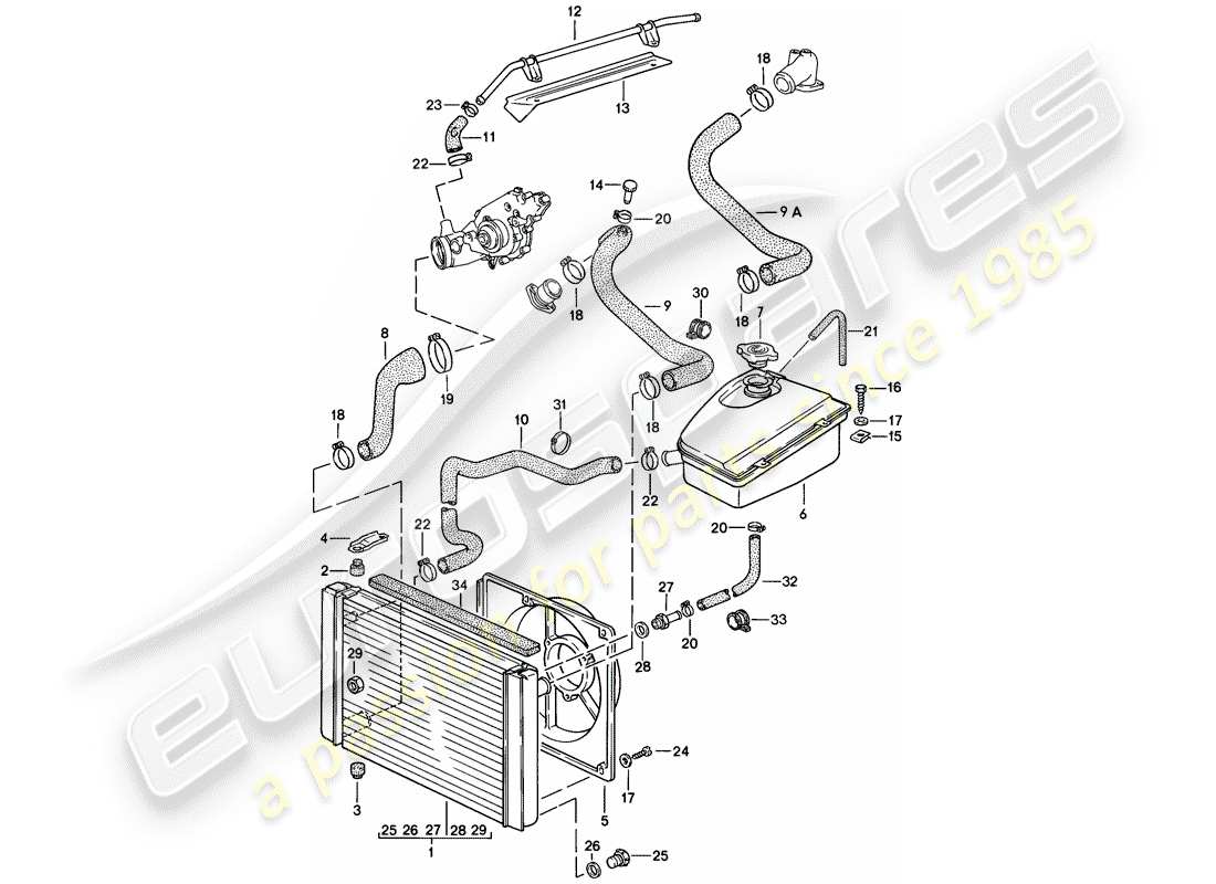 porsche 1983 (944) water cooling parts diagram