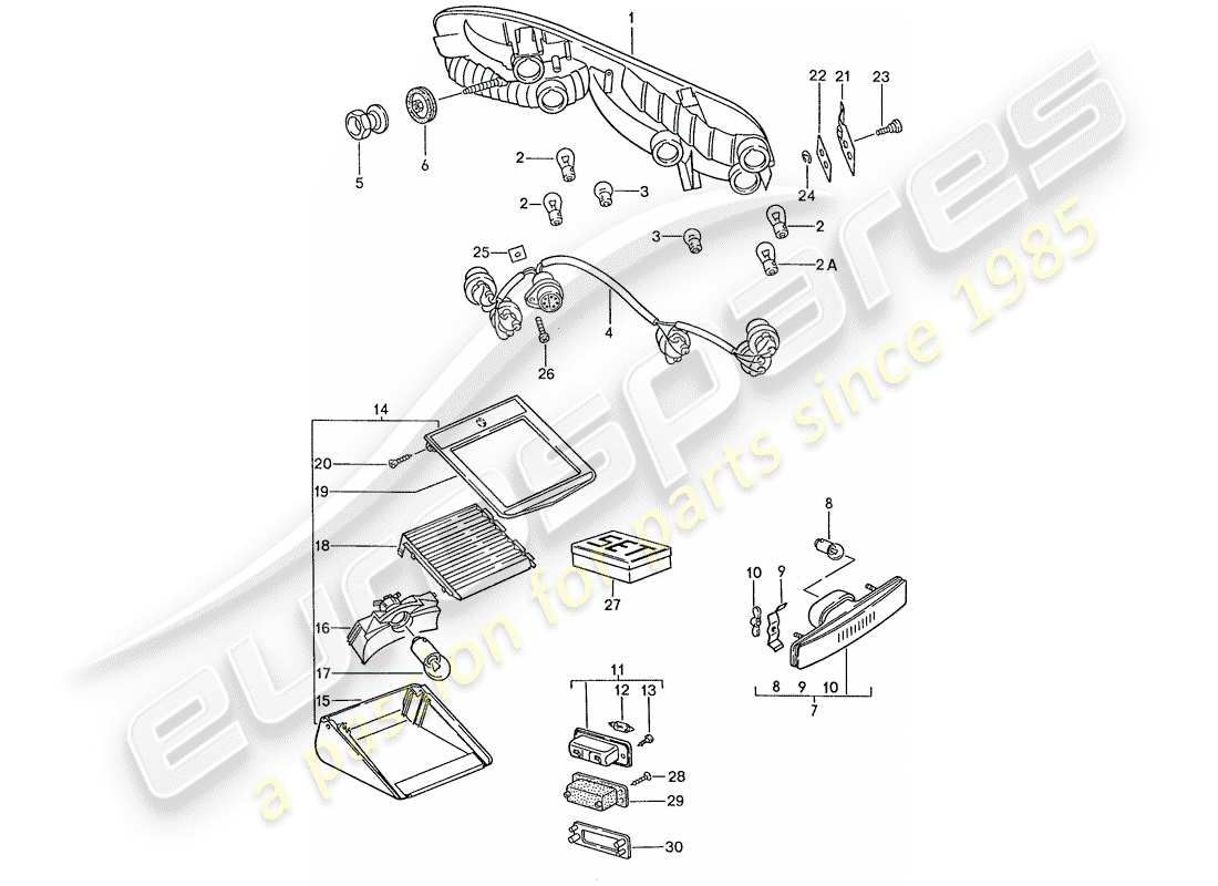porsche 1988 (928) rear light parts diagram