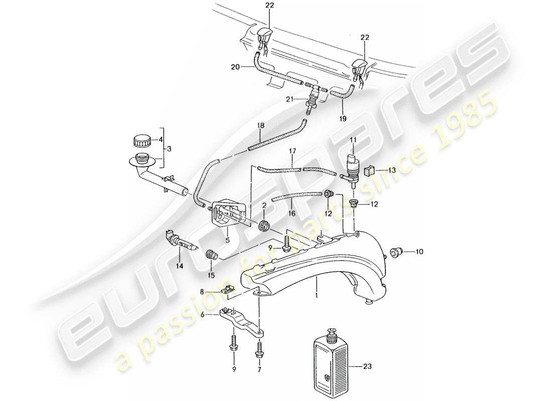 porsche 1997 (986 boxster) windscreen washer system part diagram
