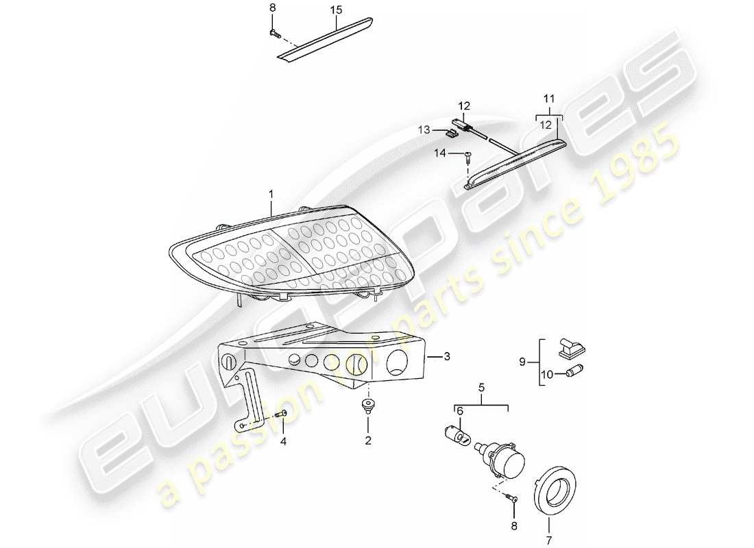 porsche 2005 (carrera gt) rear light - license plate light - additional brake light part diagram