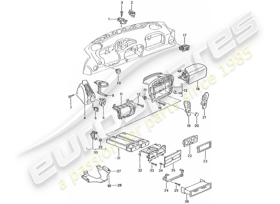 porsche 2003 (996) accessories - dash panel trim part diagram