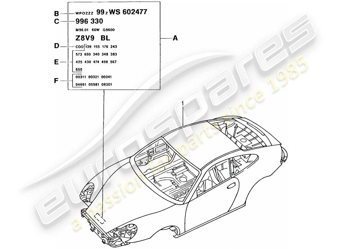 porsche 2004 (996 gt3) car body part diagram