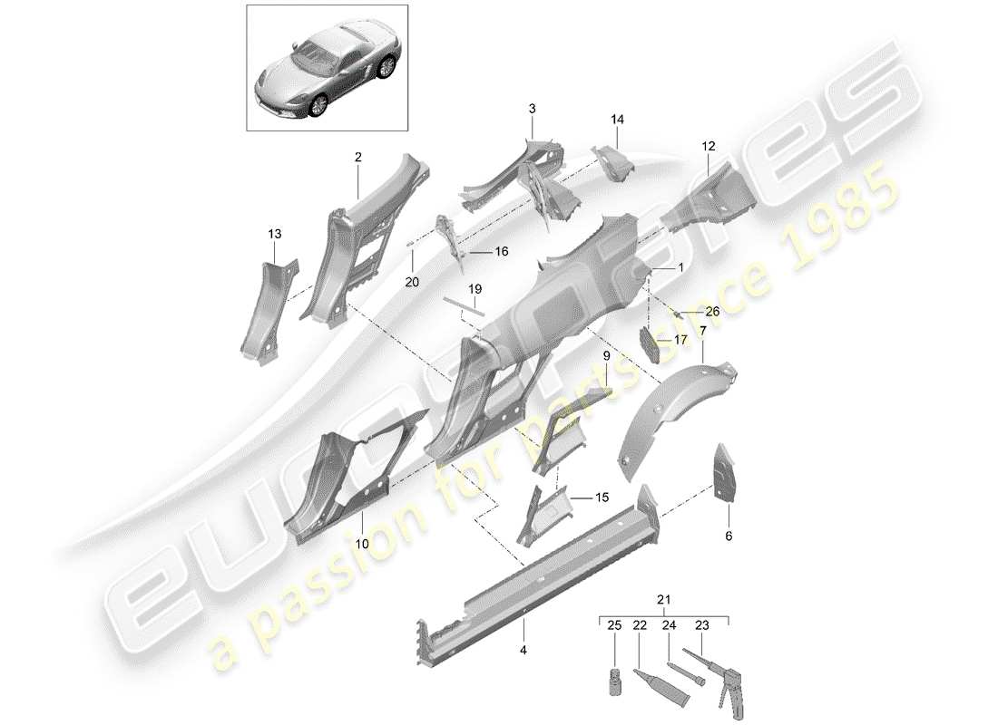 porsche 2020 (718 boxster) side part parts diagram