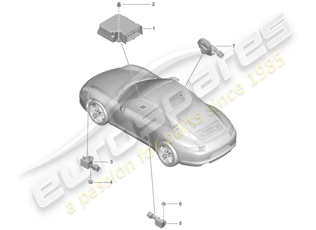 porsche 2016 (991-1) control unit crash sensor for airbag airbag parts diagram