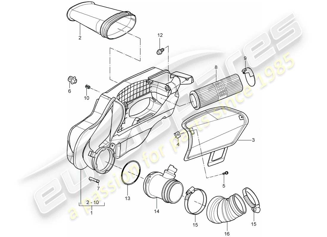 porsche cayman 987 (2007) air cleaner parts diagram