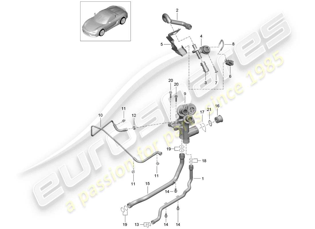 porsche 2016 (981 boxster spyder) junction water pipe distributor for coolant coolant cooling system parts diagram