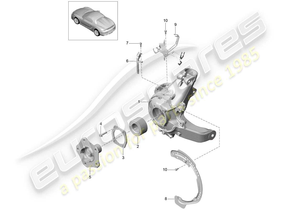porsche 2016 (981 boxster spyder) rear axle wheel carrier wheel hub parts diagram