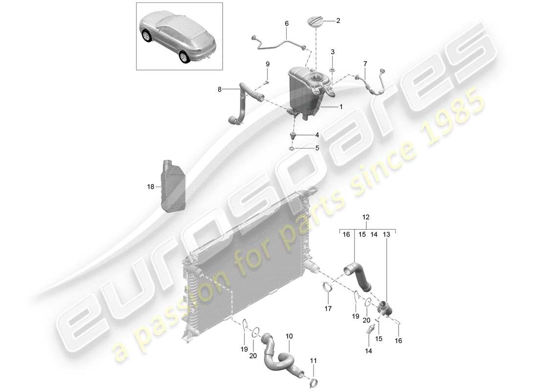 porsche 2017 (macan) coolant cooling system 4 coolant expansion tank part diagram