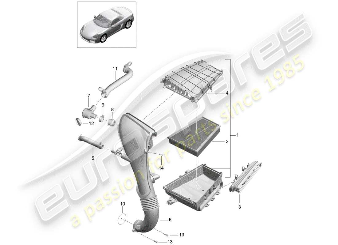 porsche 2020 (718 boxster) air filter parts diagram