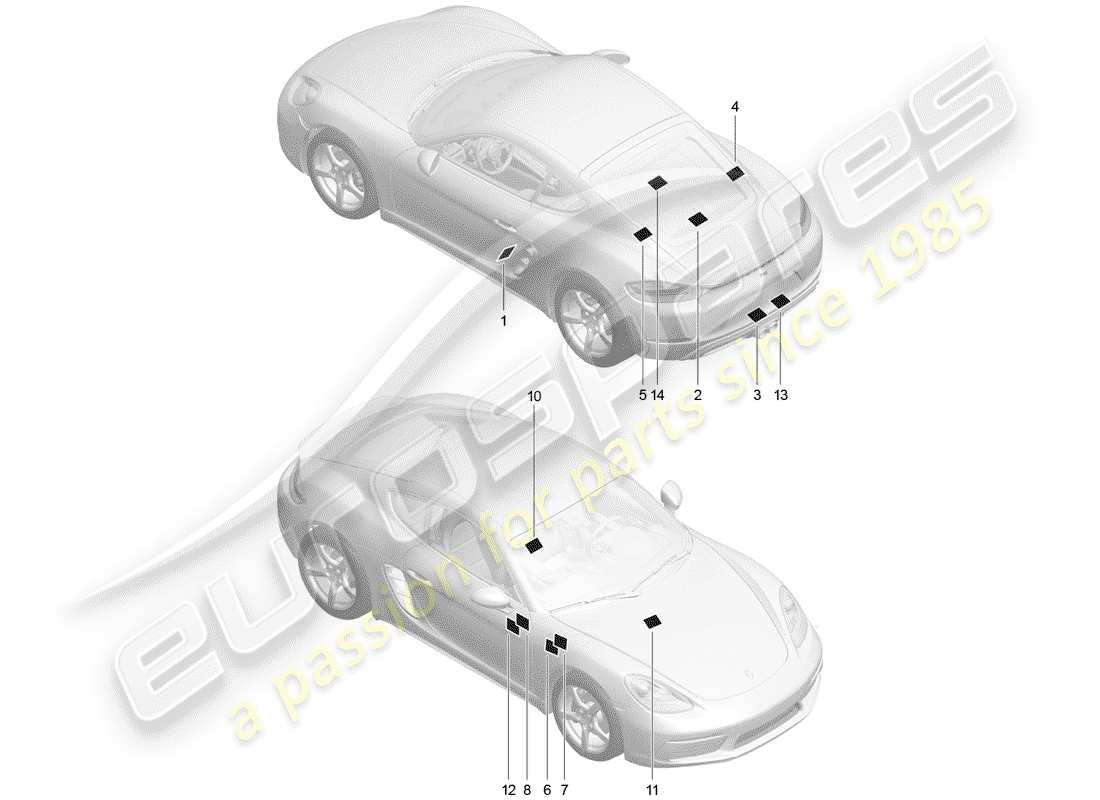 porsche 2017 (718 cayman) signs/notices part diagram