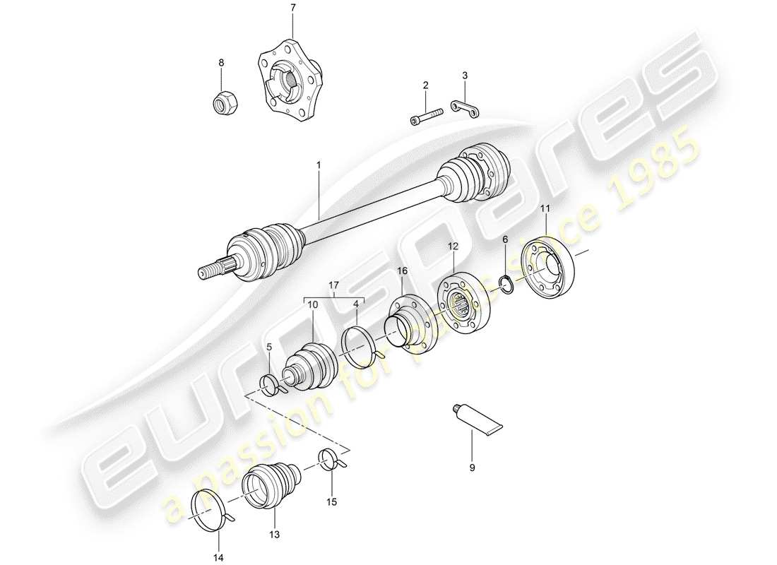 porsche 2007 (987 cayman) drive shaft wheel hub part diagram