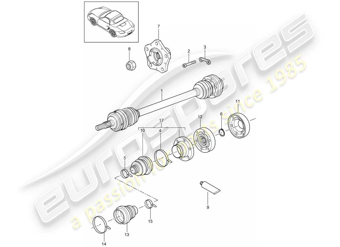 porsche 2012 (987 boxster) drive shaft wheel hub parts diagram