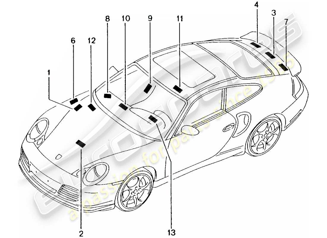 porsche 2001 (996 turbo / gt2) signs/notices part diagram