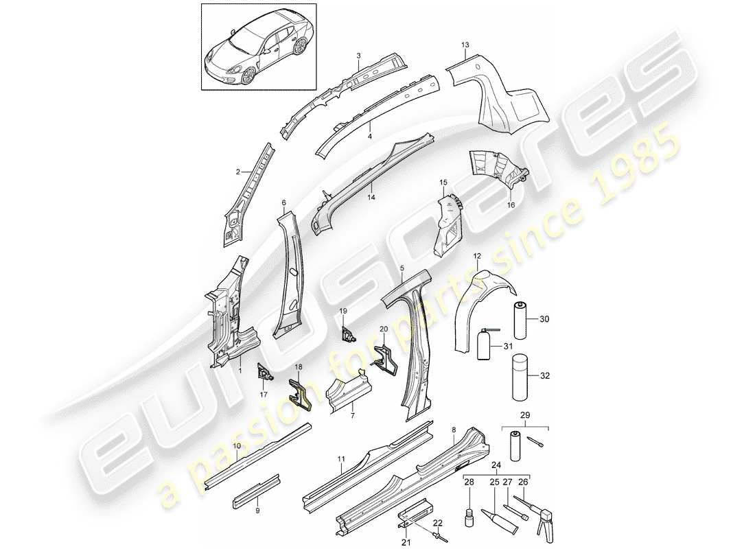 porsche 2016 (panamera 970) side part inner parts diagram