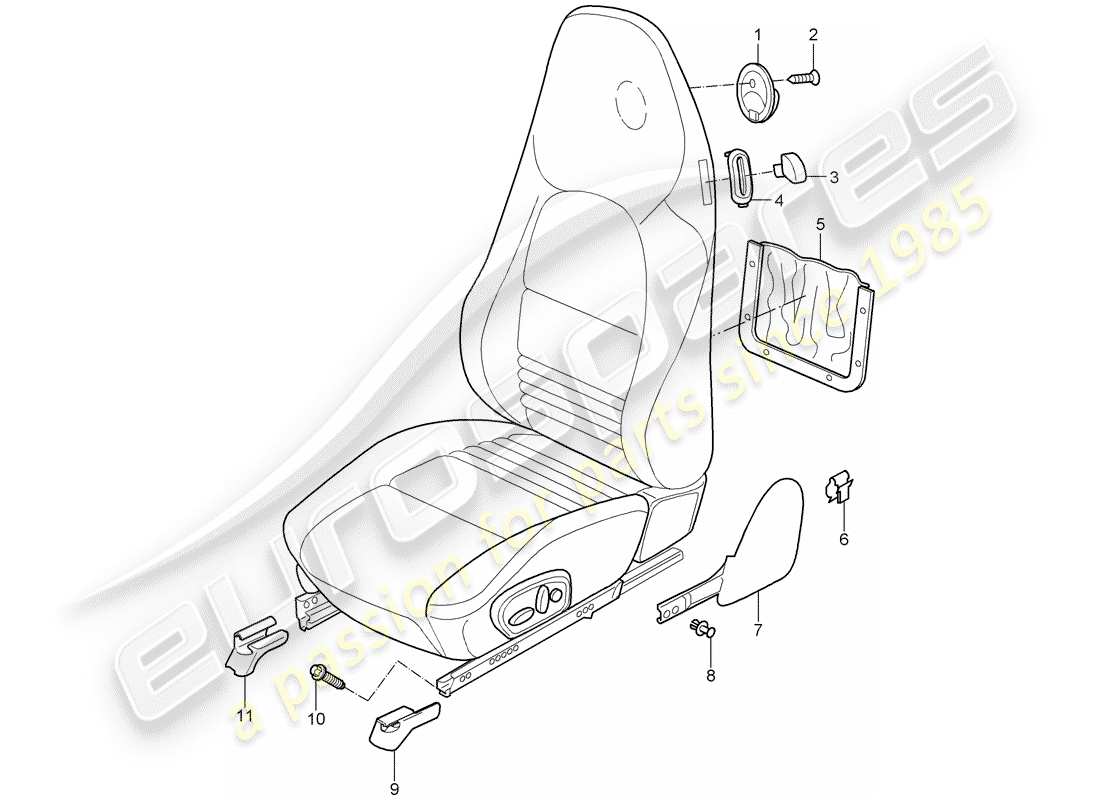 porsche 1997 (986 boxster) seat front standard seat comfort seat part diagram
