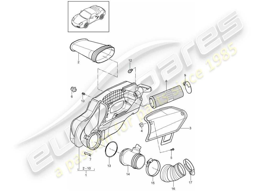 porsche 2009 (987 boxster) air filter parts diagram
