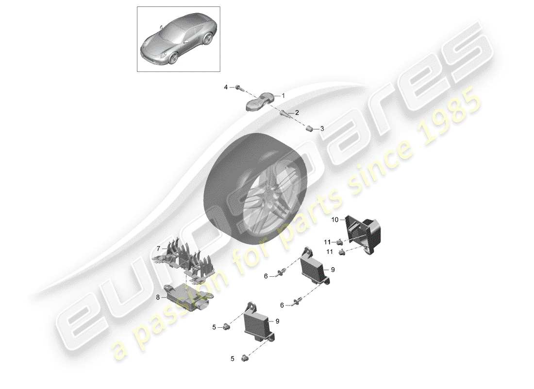 porsche 991 (2012) tire pressure control system parts diagram
