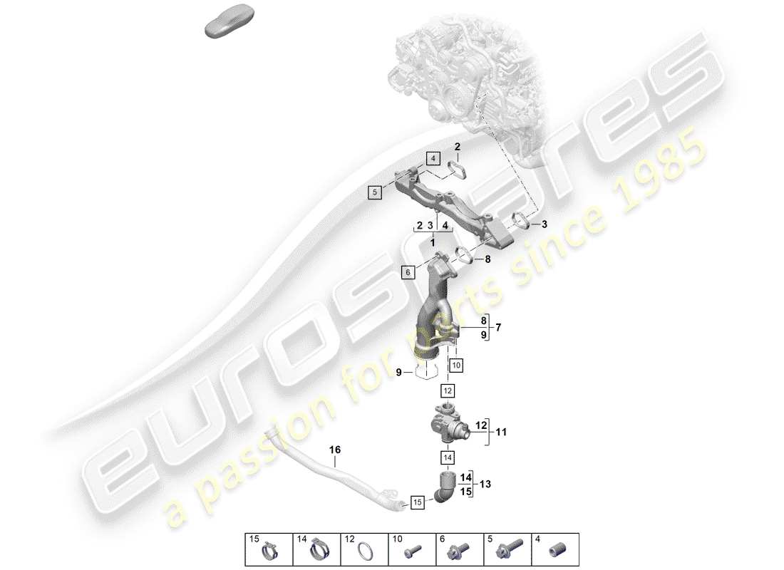porsche 2019 (718 boxster spyder) assembly carrier coolant pipe part diagram