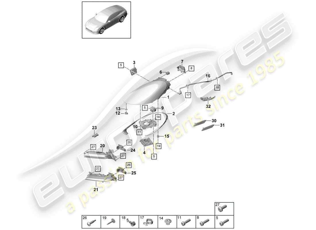 porsche 2018 (panamera 971-1) led headlight turn signal repeater fog lights part diagram